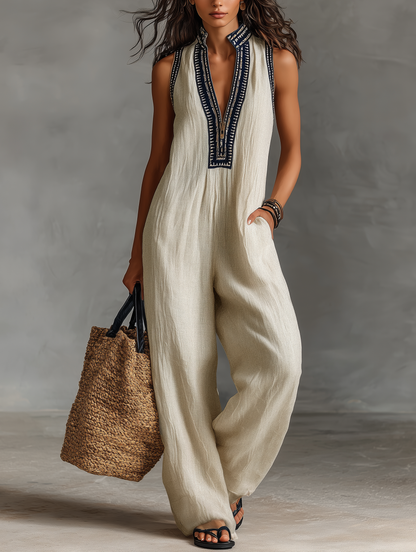Ottilie | Embroidered Stand Collar Jumpsuit