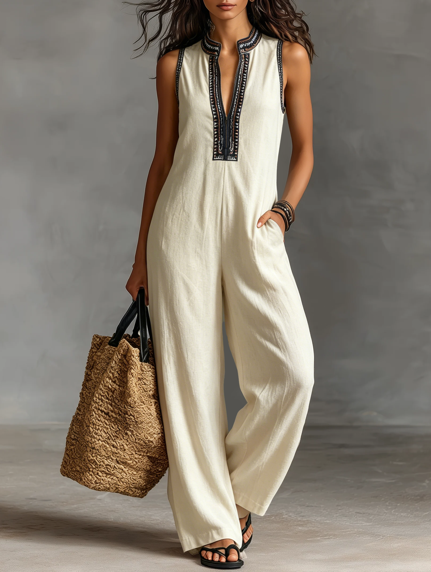 Ottilie | Embroidered Stand Collar Jumpsuit