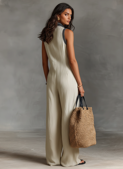 Ottilie | Embroidered Stand Collar Jumpsuit