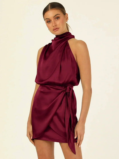 Anthea | Satin Halter Mini Dress