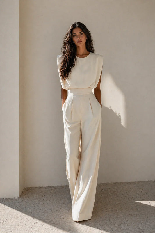 Léontine | Bloused Wide-Leg Pleated Jumpsuit
