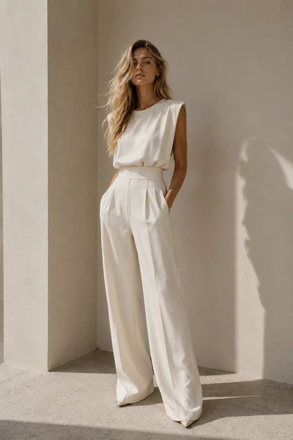 Léontine | Bloused Wide-Leg Pleated Jumpsuit