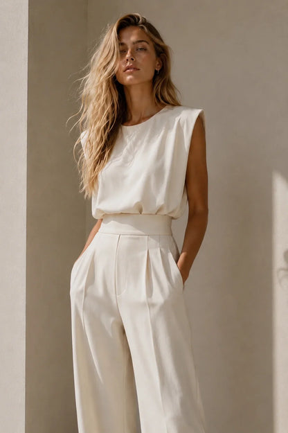 Léontine | Bloused Wide-Leg Pleated Jumpsuit