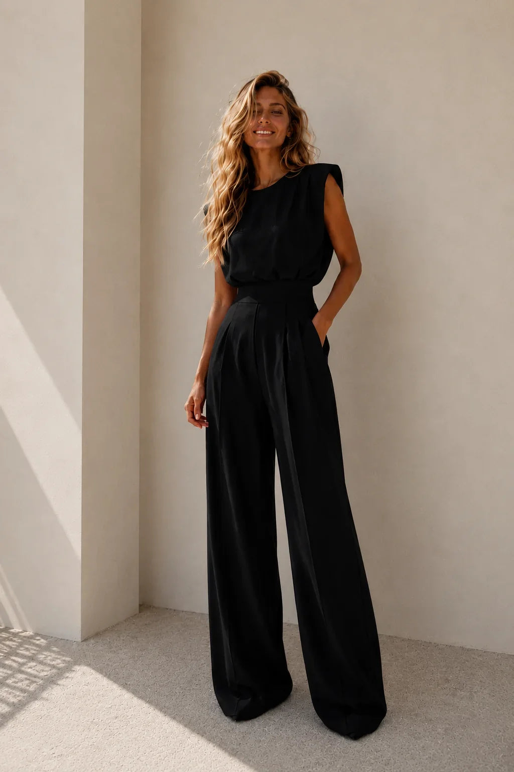 Léontine | Bloused Wide-Leg Pleated Jumpsuit