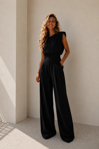 Léontine | Bloused Wide-Leg Pleated Jumpsuit