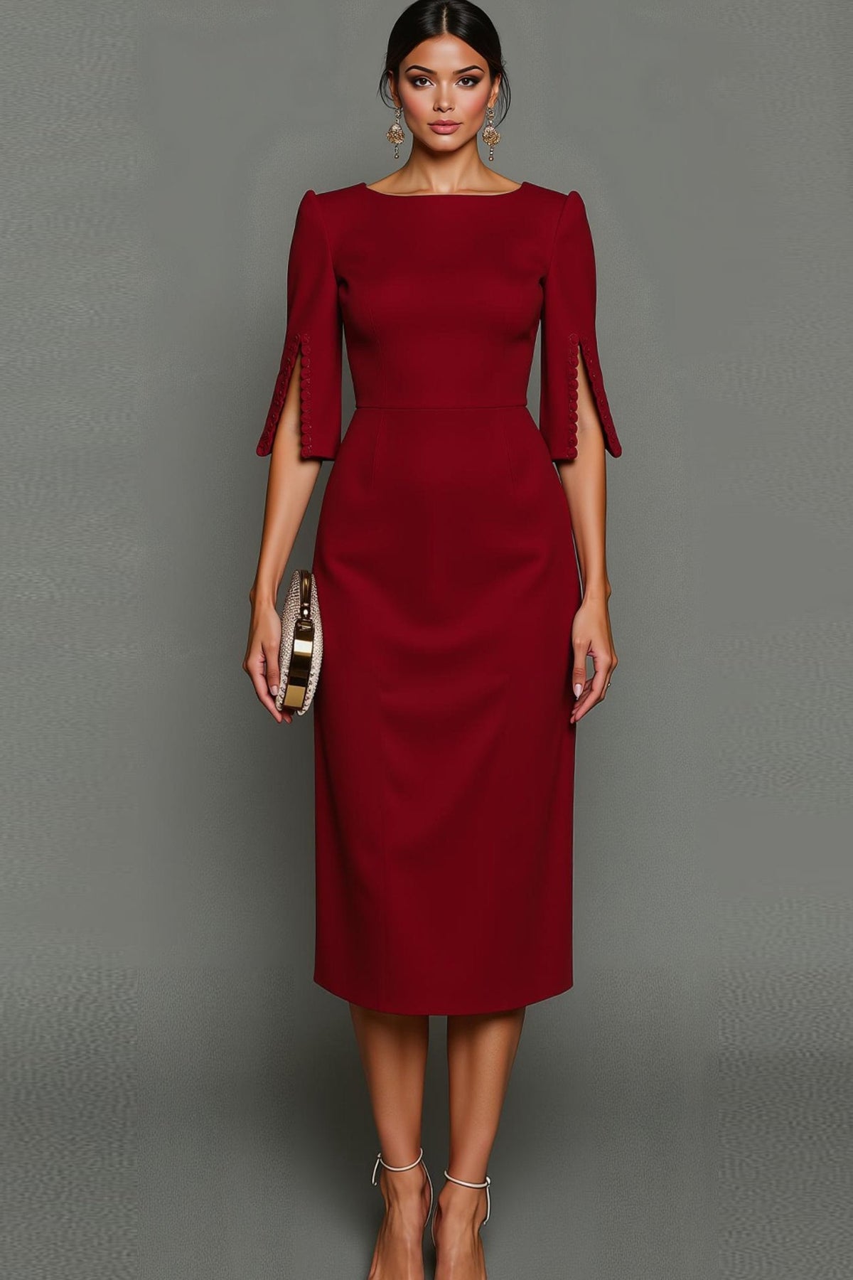 Perle | Bateau Neck Pearl-Trim Sheath Dress
