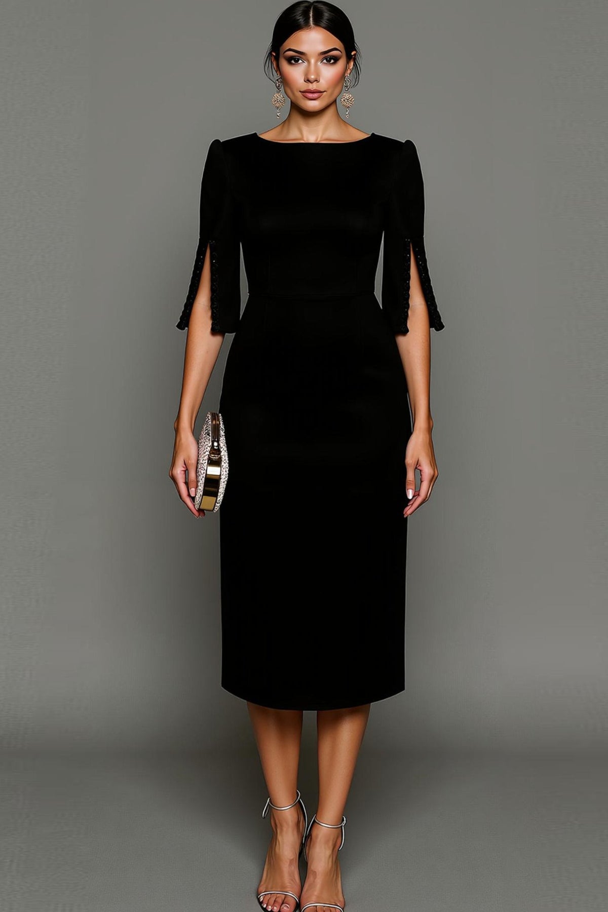 Perle | Bateau Neck Pearl-Trim Sheath Dress