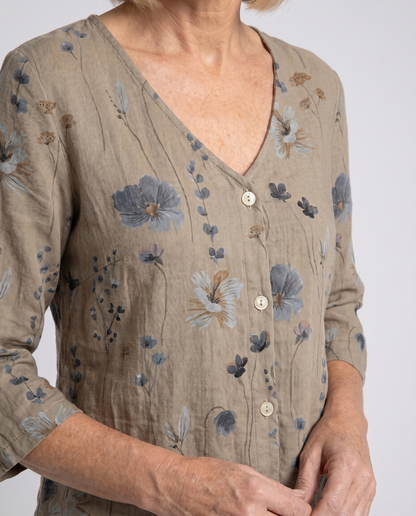 Clotilde | Floral V-Neck Three-Quarter Sleeve Blouse