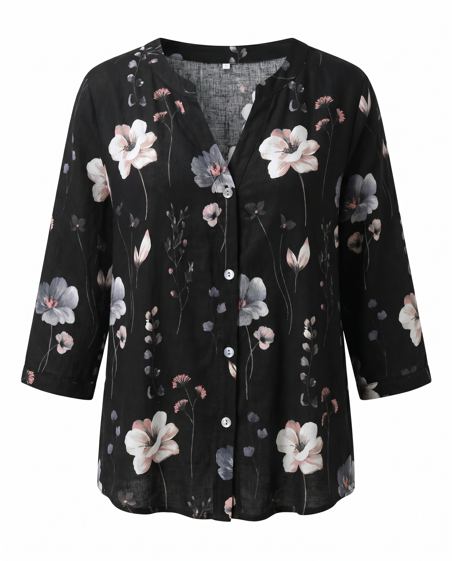 Clotilde | Floral V-Neck Three-Quarter Sleeve Blouse