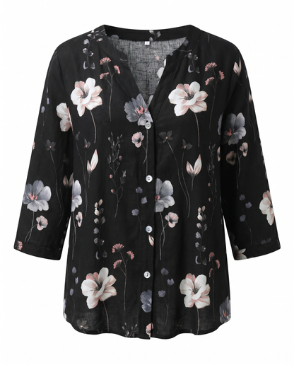 Clotilde | Floral V-Neck Three-Quarter Sleeve Blouse
