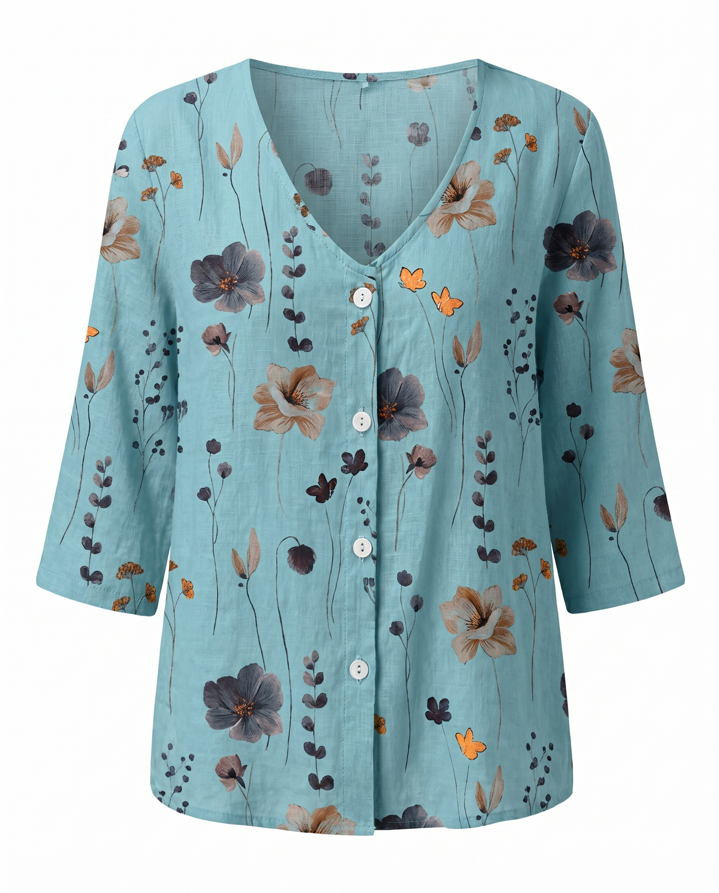 Clotilde | Floral V-Neck Three-Quarter Sleeve Blouse