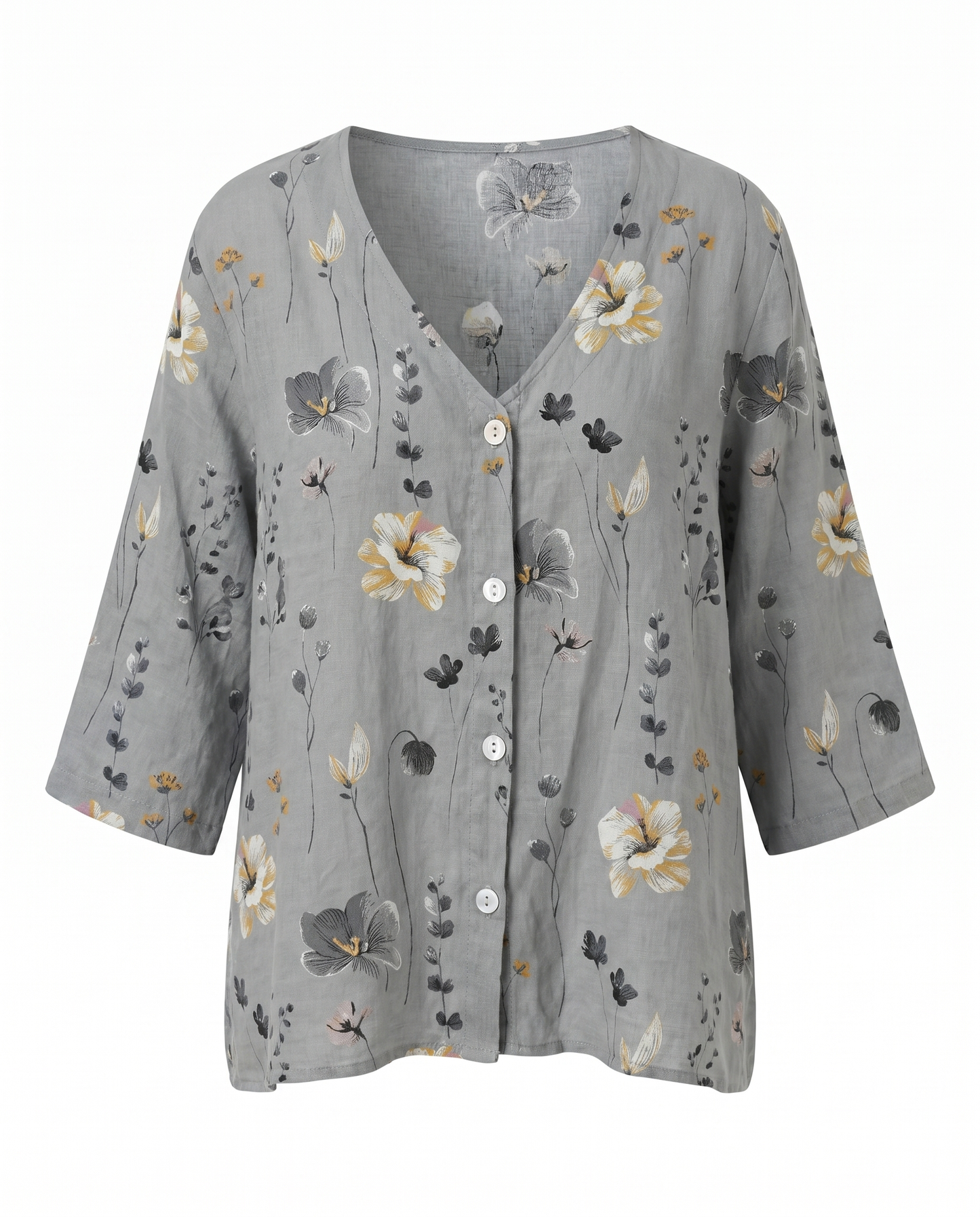 Clotilde | Floral V-Neck Three-Quarter Sleeve Blouse