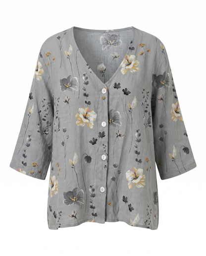Clotilde | Floral V-Neck Three-Quarter Sleeve Blouse