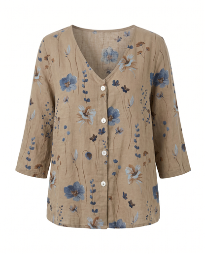 Clotilde | Floral V-Neck Three-Quarter Sleeve Blouse