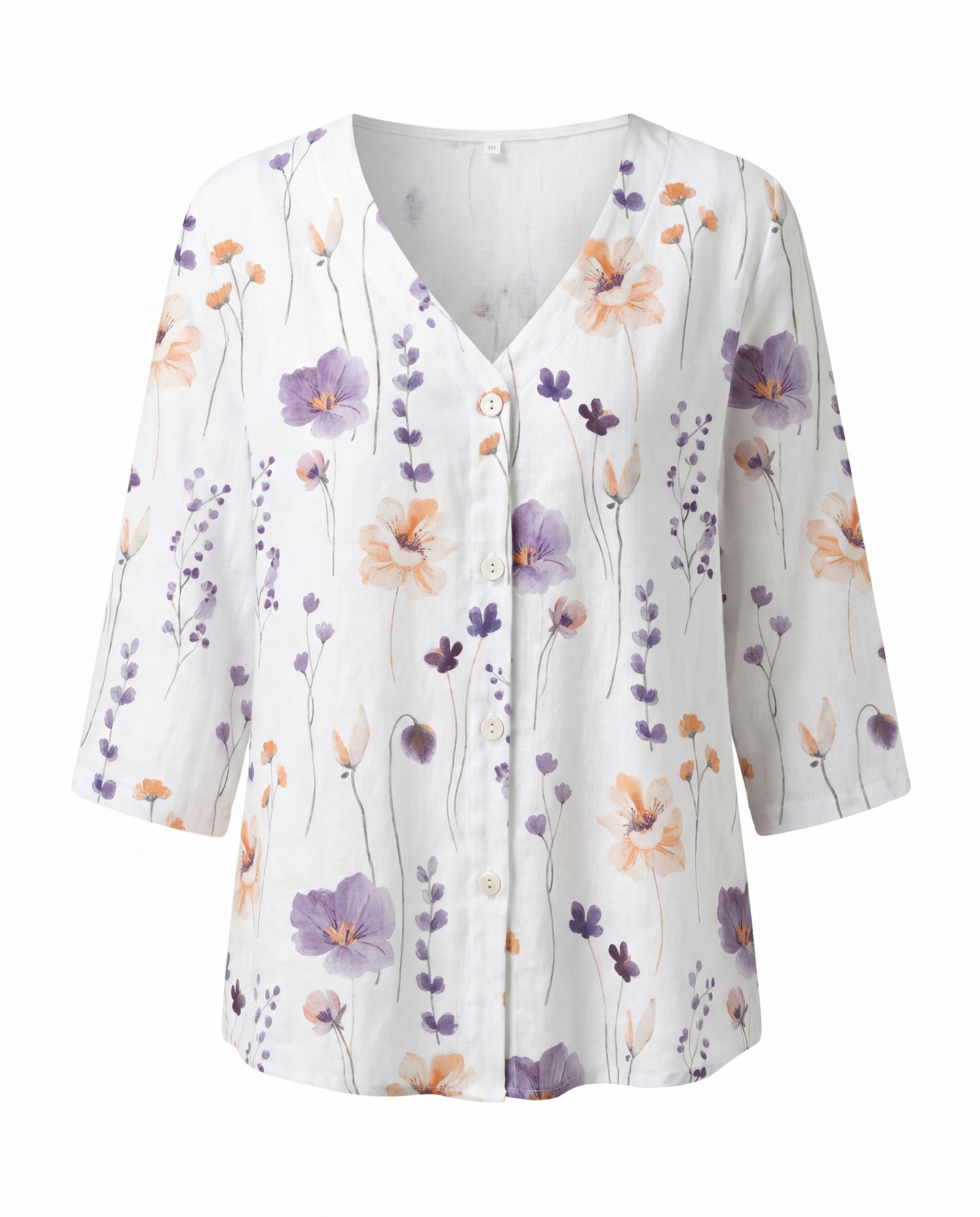 Clotilde | Floral V-Neck Three-Quarter Sleeve Blouse