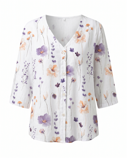 Clotilde | Floral V-Neck Three-Quarter Sleeve Blouse