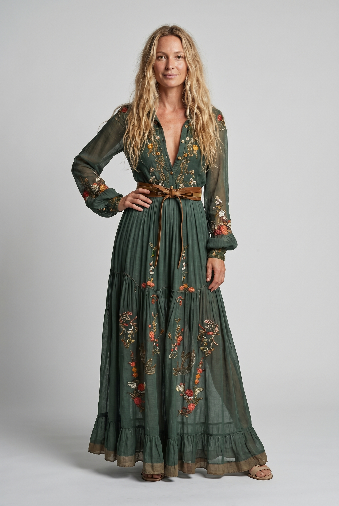 Madeleine | Embroidered V-Neck Maxi Dress