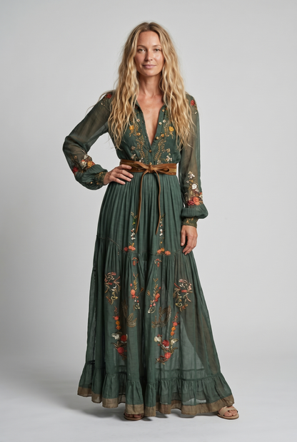 Madeleine | Embroidered V-Neck Maxi Dress
