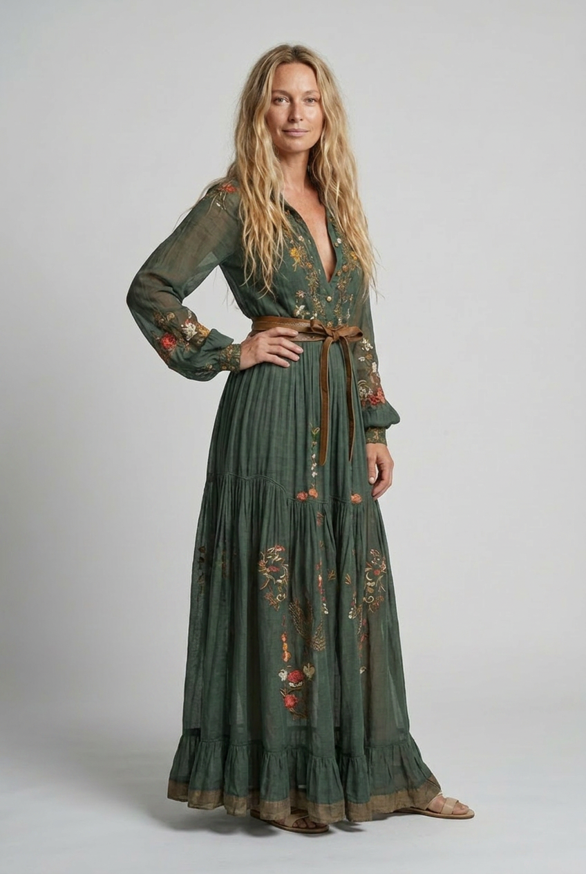 Madeleine | Embroidered V-Neck Maxi Dress