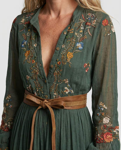 Madeleine | Embroidered V-Neck Maxi Dress