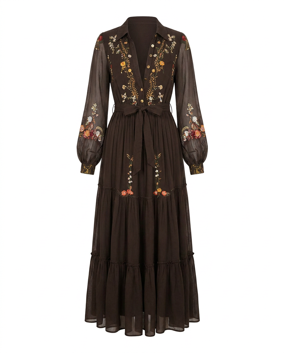 Madeleine | Embroidered V-Neck Maxi Dress