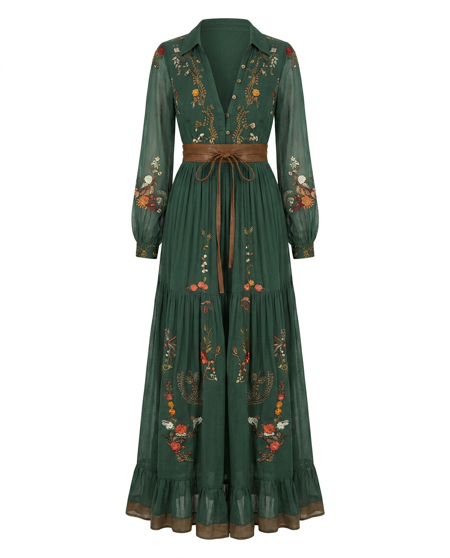 Madeleine | Embroidered V-Neck Maxi Dress