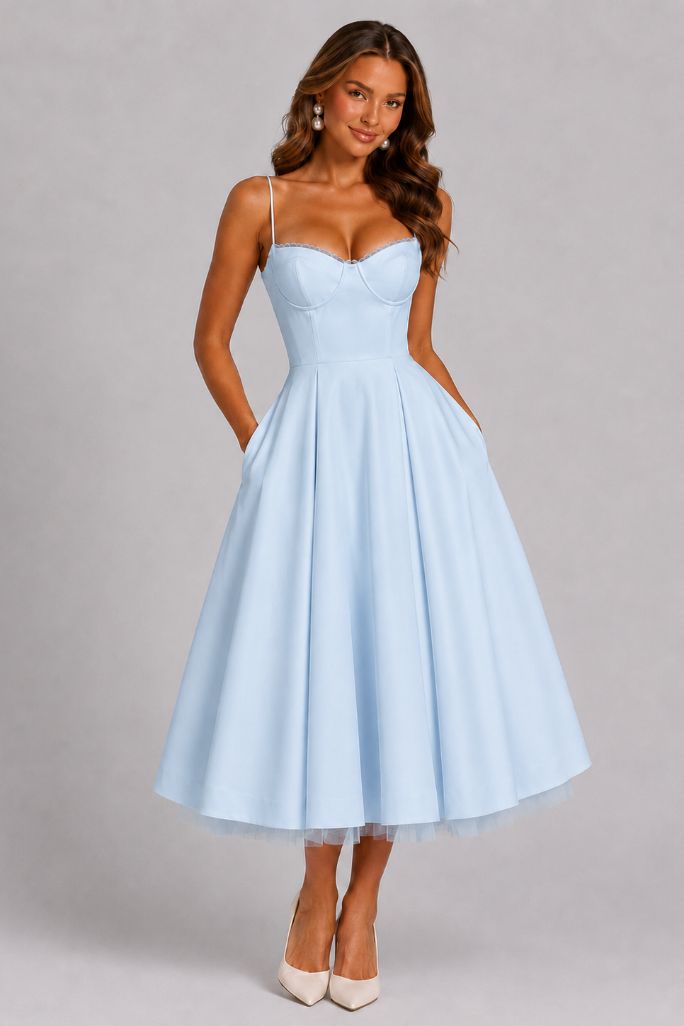 Liliane | Corset Sweetheart Midi Wedding Guest Dress