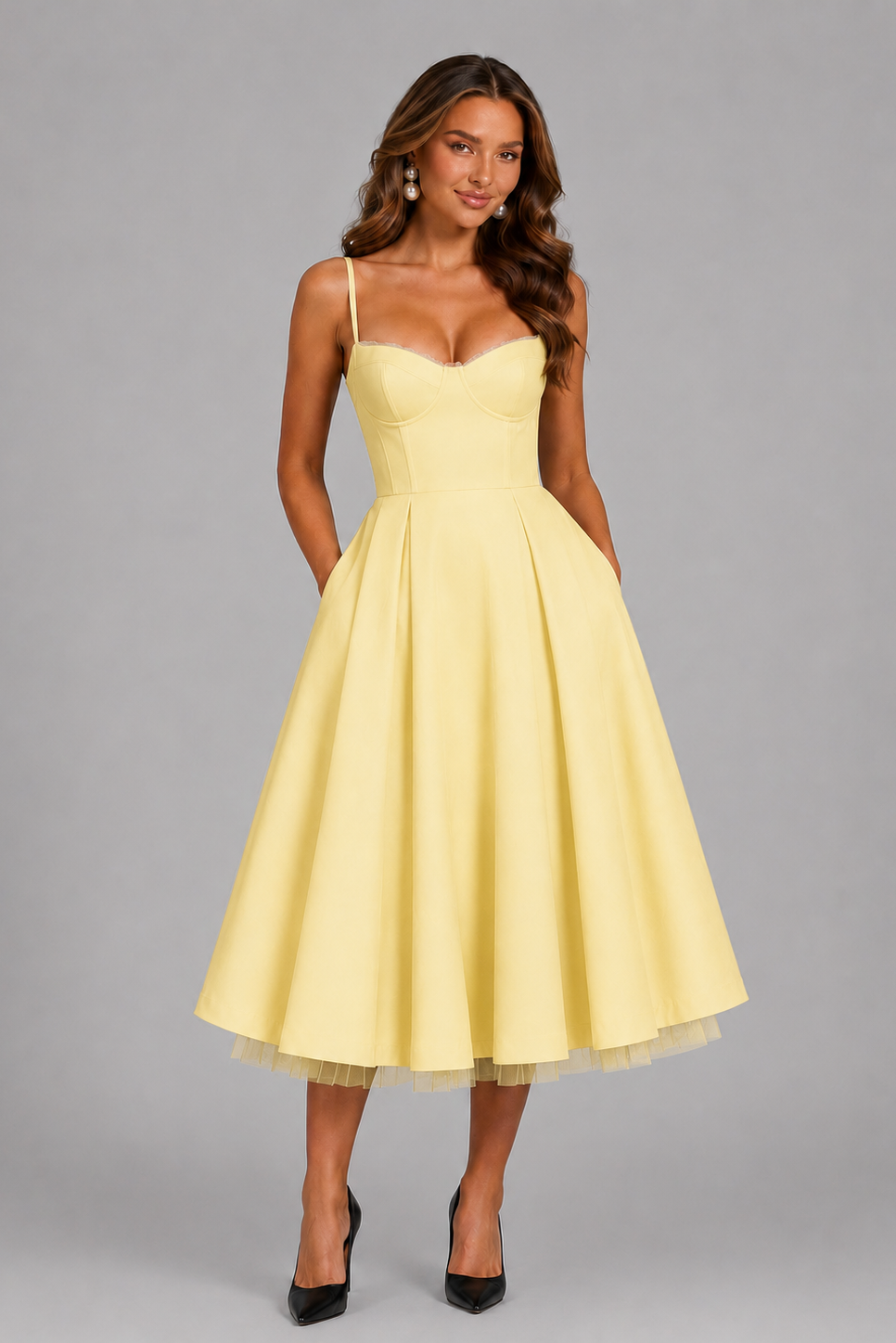 Liliane | Corset Sweetheart Midi Wedding Guest Dress