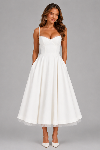 Liliane | Corset Sweetheart Midi Wedding Guest Dress