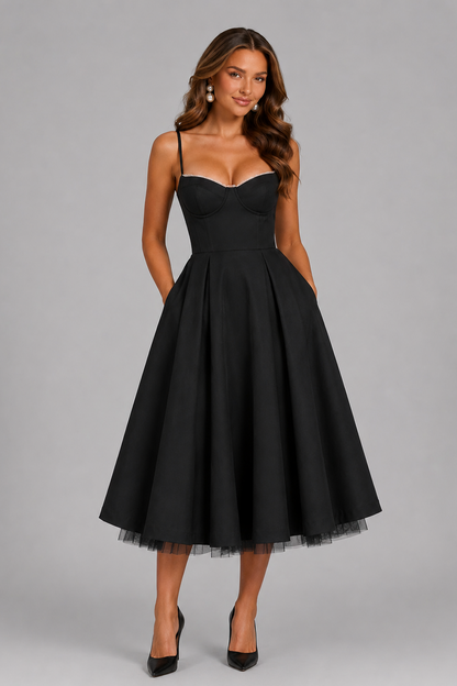 Liliane | Corset Sweetheart Midi Wedding Guest Dress