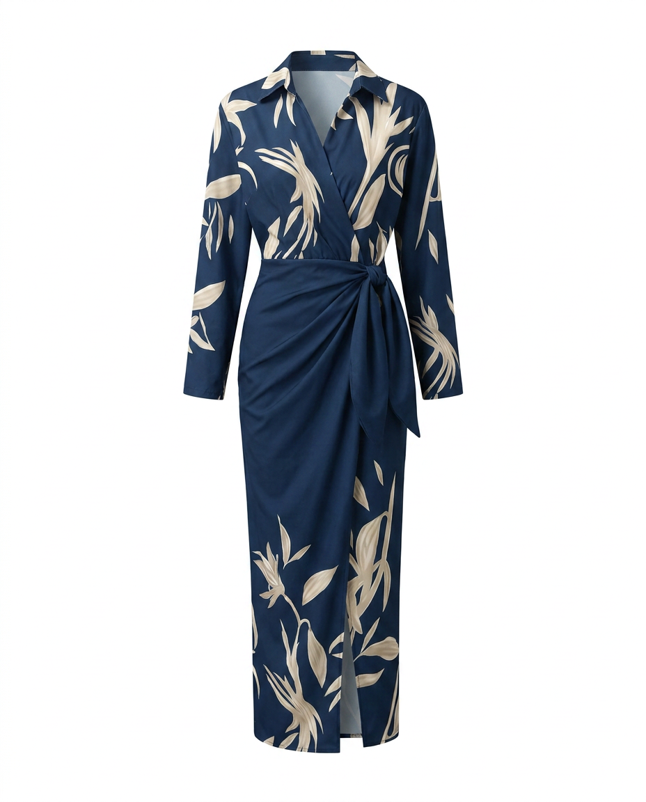 Héloïse | Leaf-Print Wrap Maxi Dress