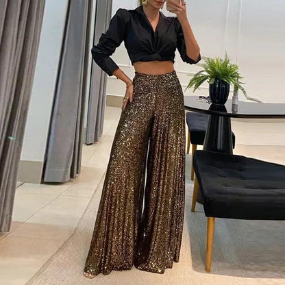 Zelie | High-Rise Sequin Wide-Leg Pants