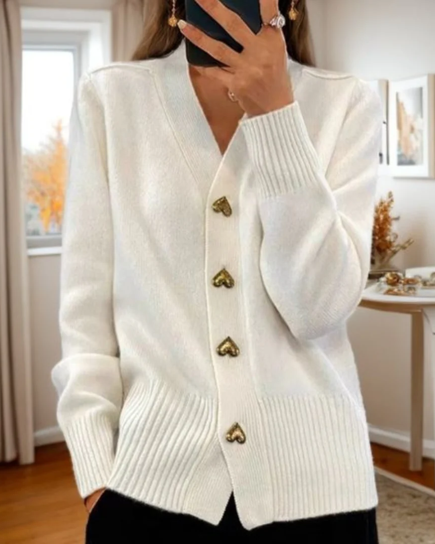 Frøya | V-Neck Heart Button Knit Cardigan