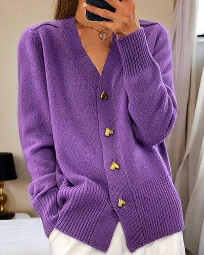 Frøya | V-Neck Heart Button Knit Cardigan