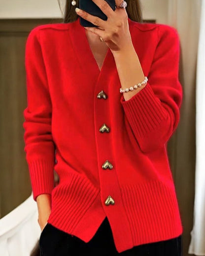 Frøya | V-Neck Heart Button Knit Cardigan