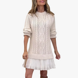 Vilja | Crew Neck Pleated-Hem Sweater Dress