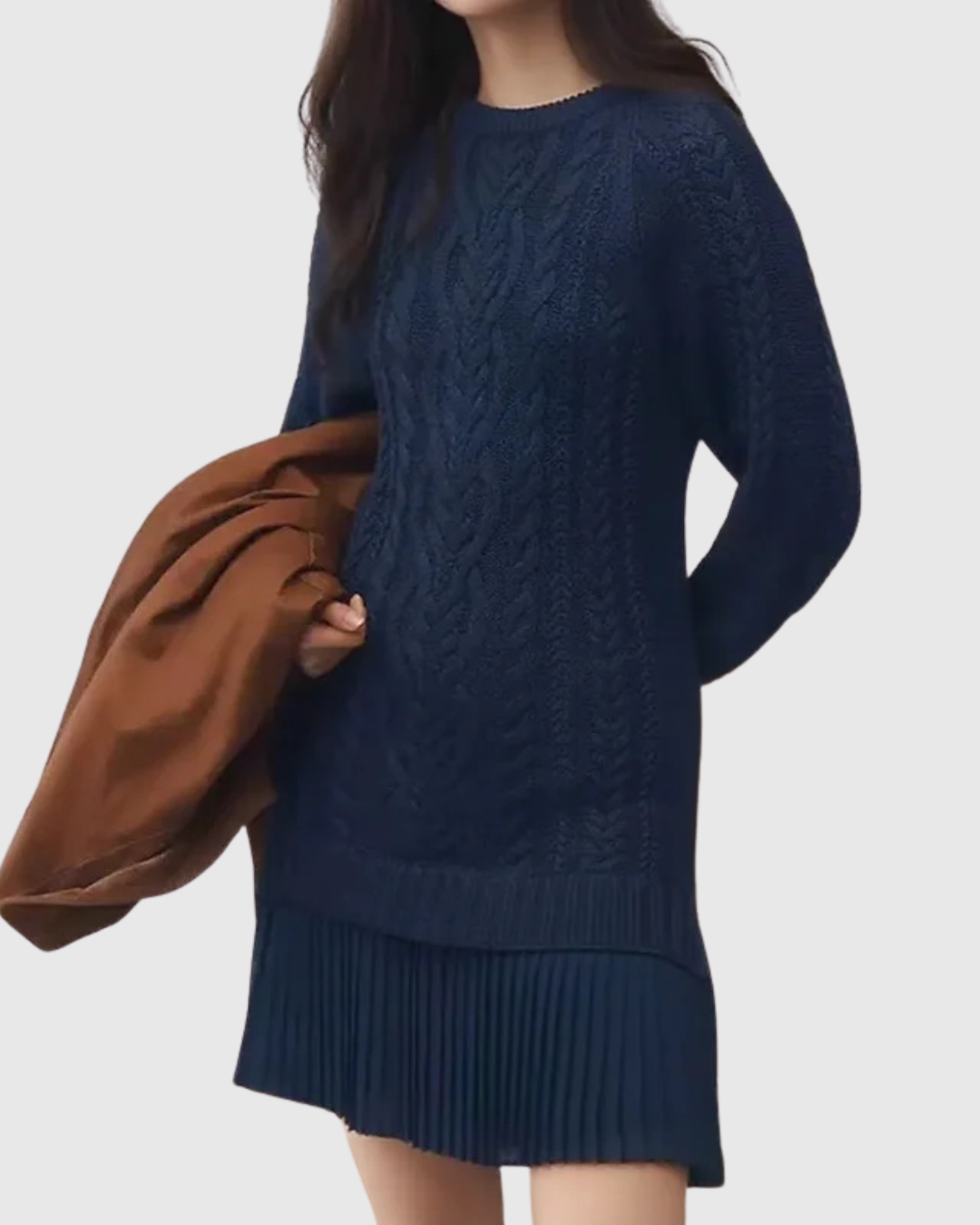 Vilja | Crew Neck Pleated-Hem Sweater Dress