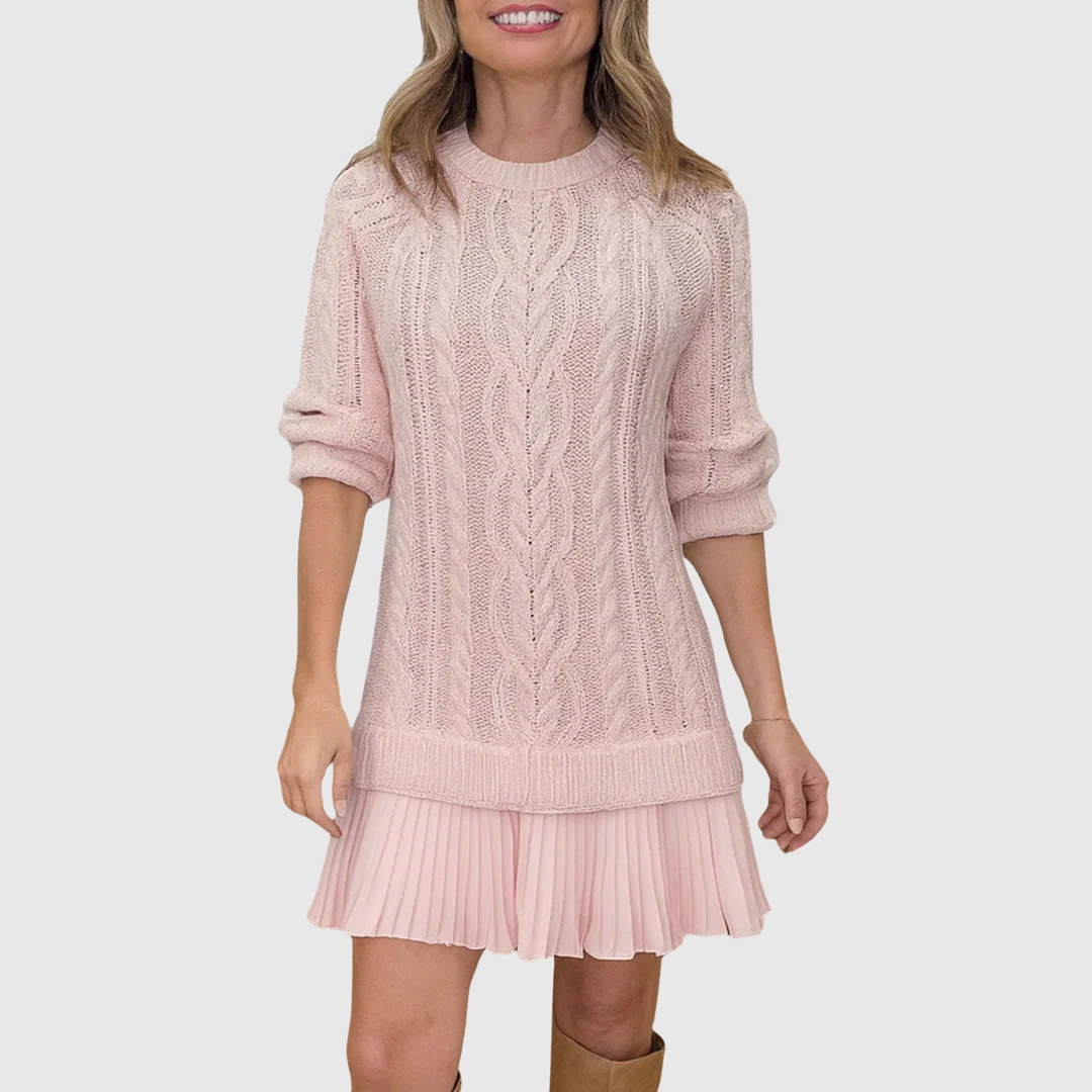 Vilja | Crew Neck Pleated-Hem Sweater Dress