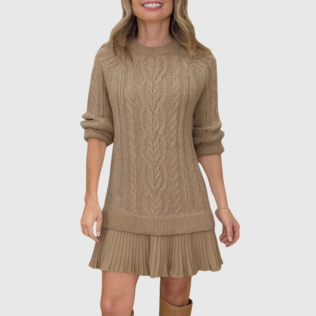 Vilja | Crew Neck Pleated-Hem Sweater Dress