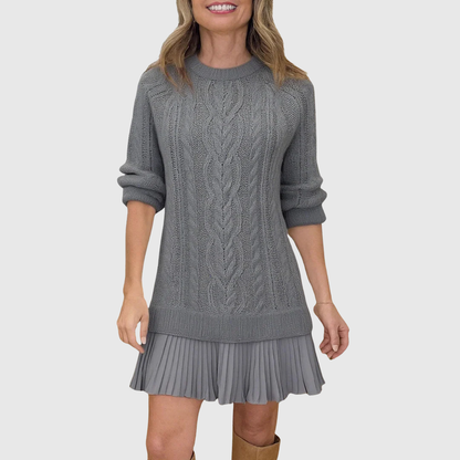Vilja | Crew Neck Pleated-Hem Sweater Dress