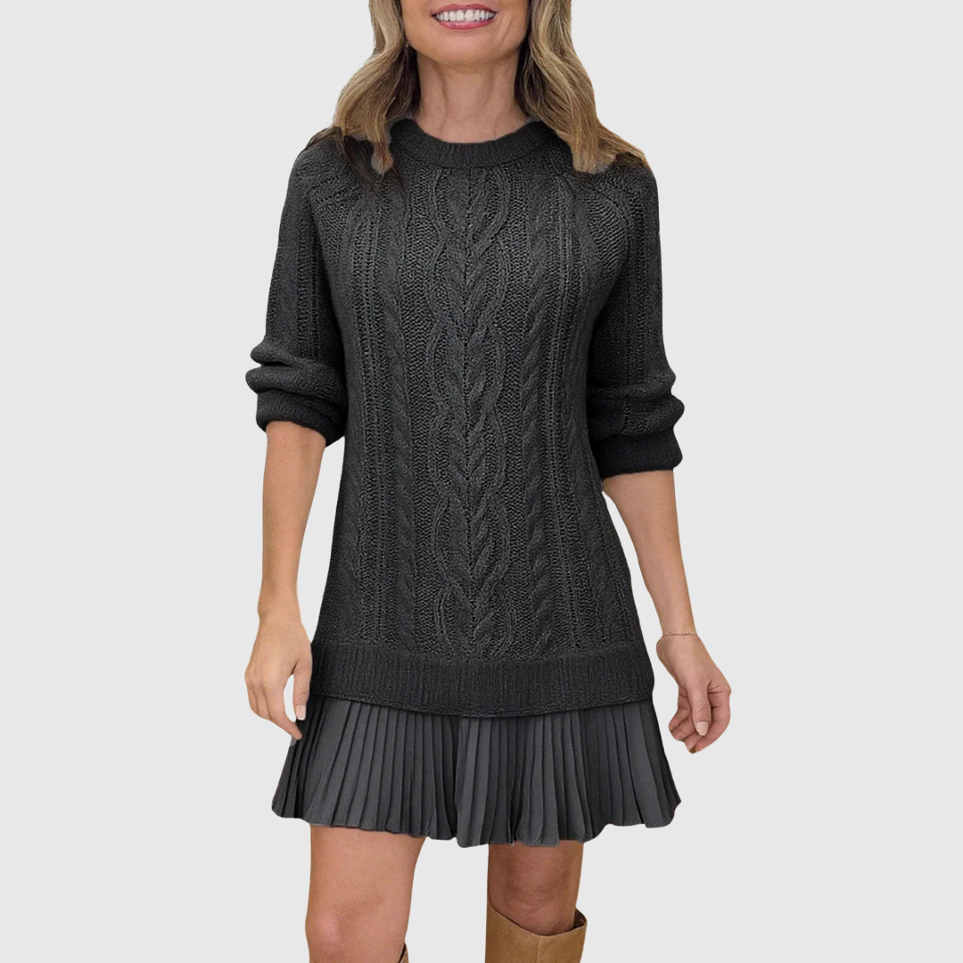 Vilja | Crew Neck Pleated-Hem Sweater Dress