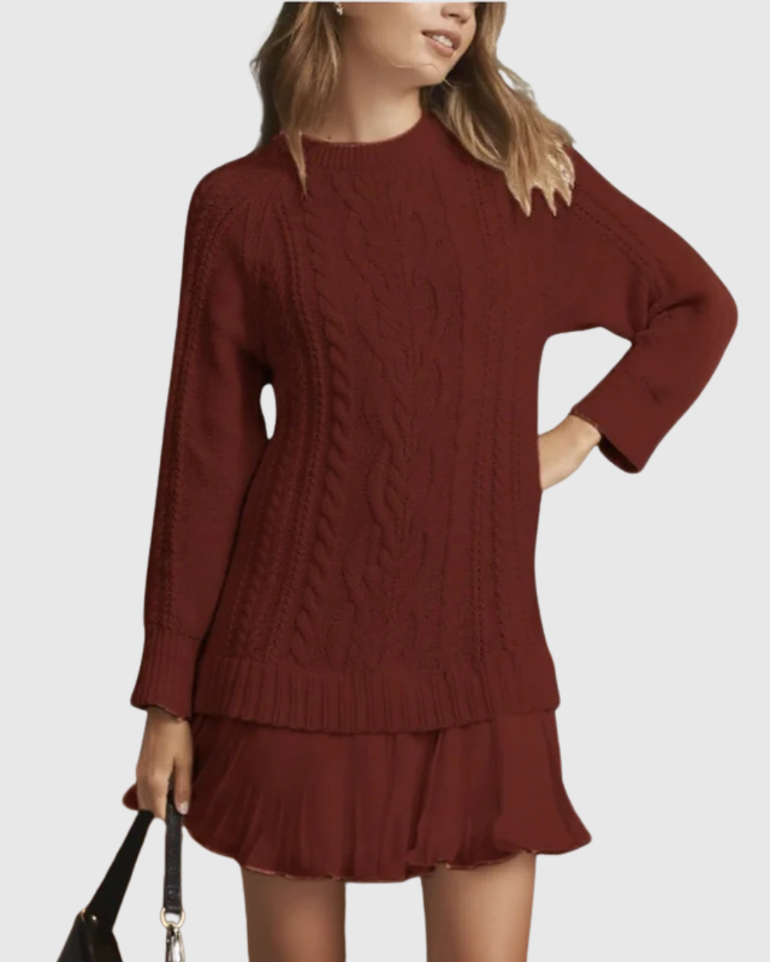 Vilja | Crew Neck Pleated-Hem Sweater Dress