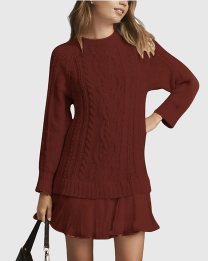 Vilja | Crew Neck Pleated-Hem Sweater Dress