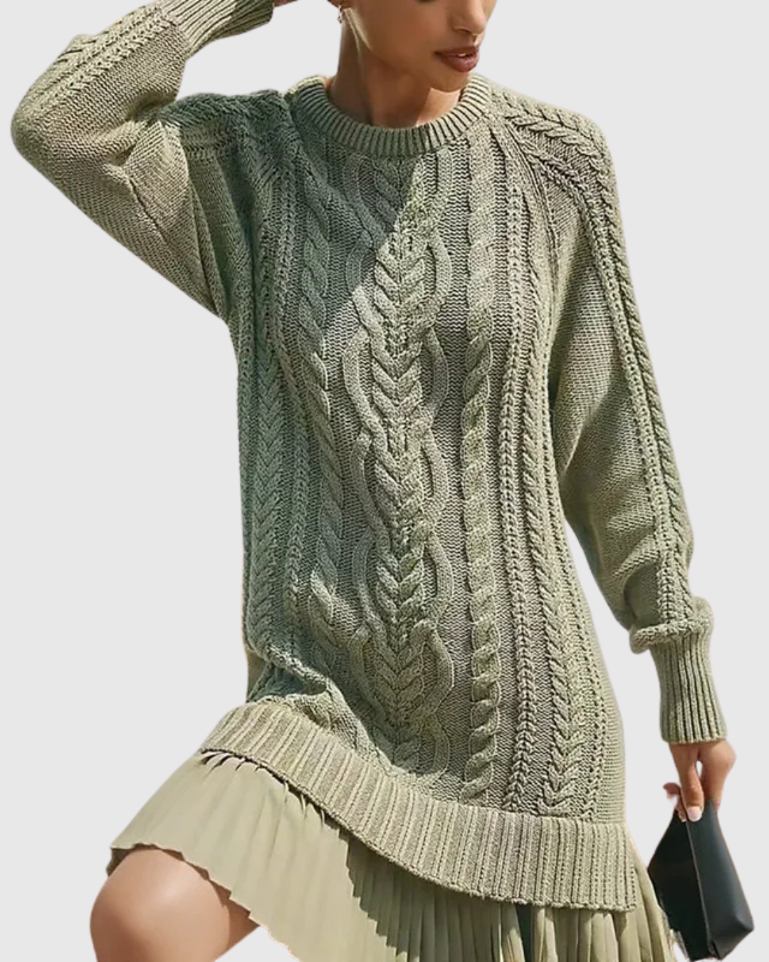Vilja | Crew Neck Pleated-Hem Sweater Dress
