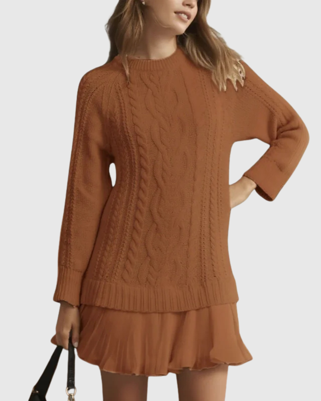 Vilja | Crew Neck Pleated-Hem Sweater Dress