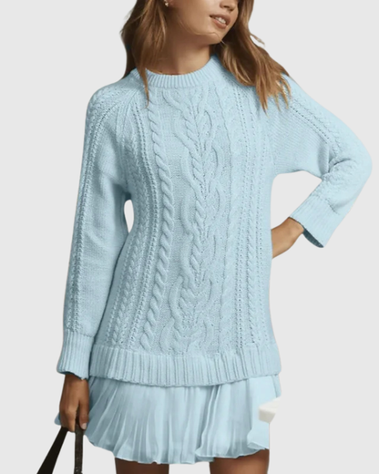 Vilja | Crew Neck Pleated-Hem Sweater Dress