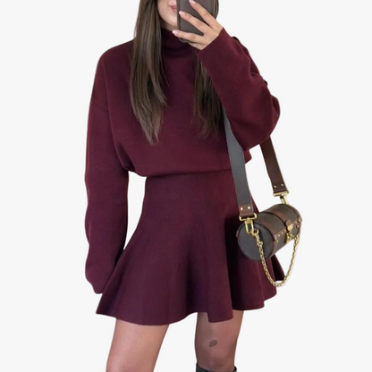 Sanne | Mock Neck Flared Sweater Dress