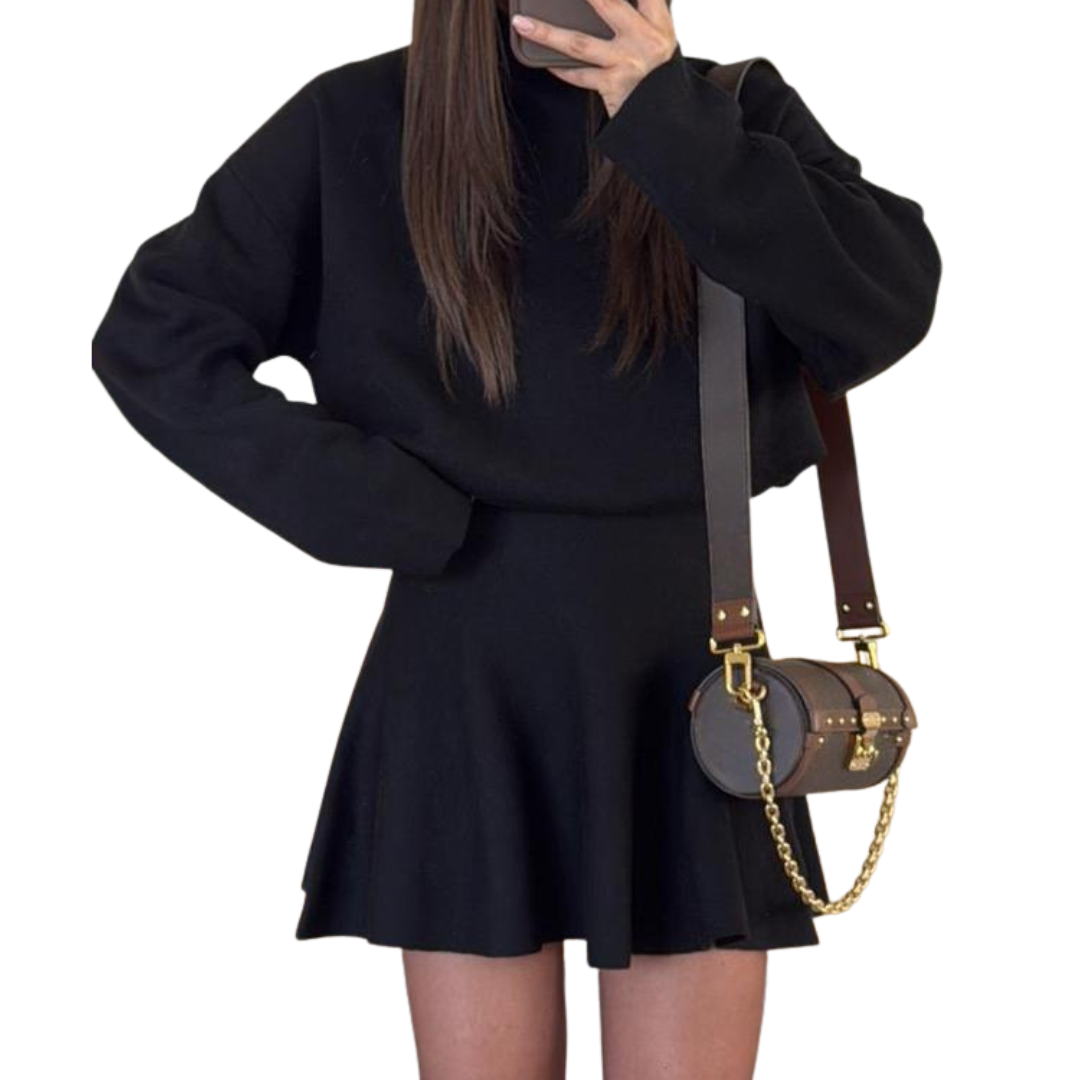 Sanne | Mock Neck Flared Sweater Dress