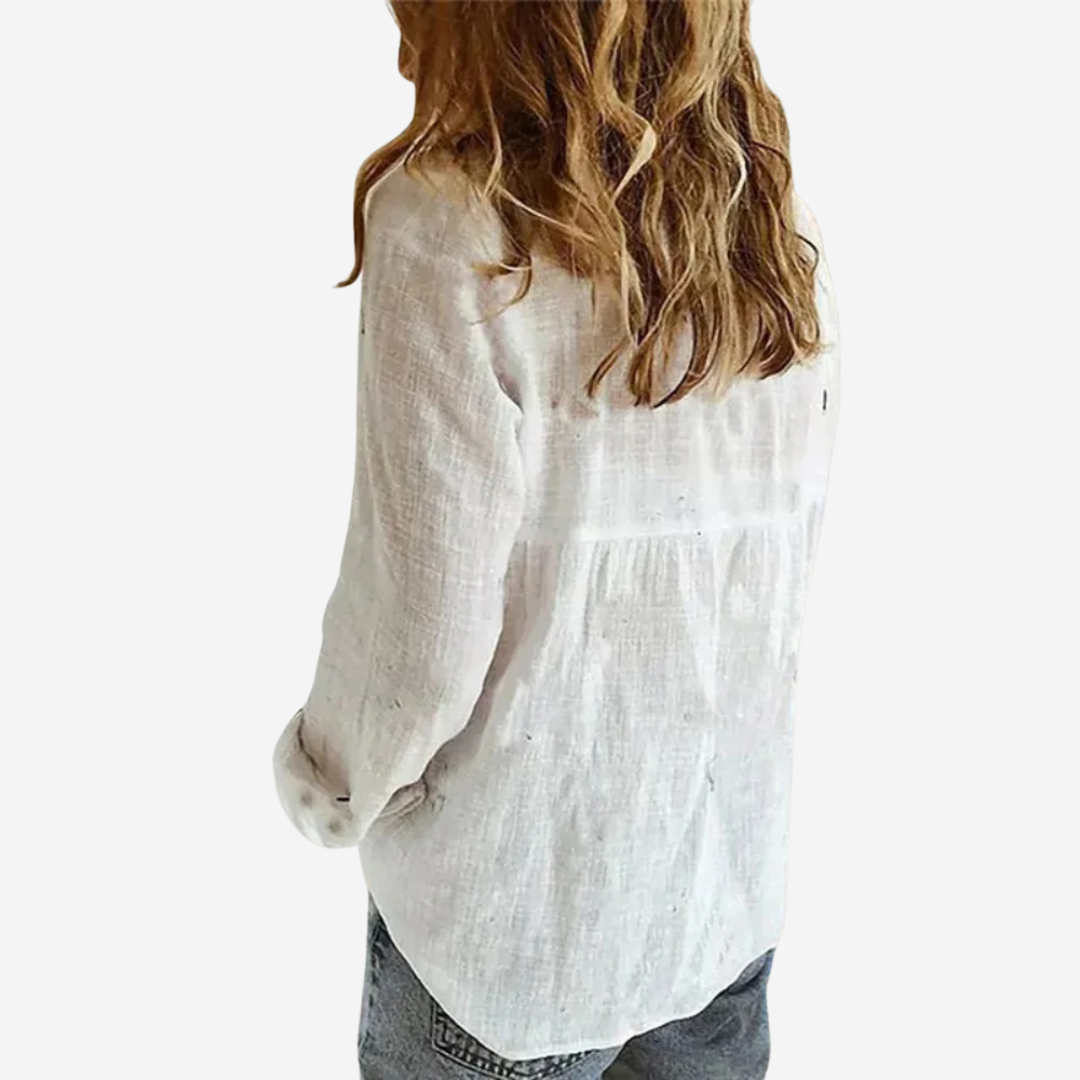 Marne | Button Front Roll-Tab Sleeve Blouse