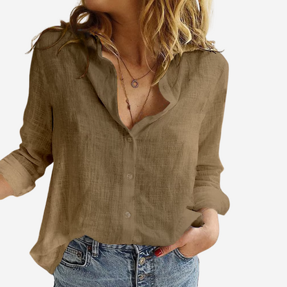 Marne | Button Front Roll-Tab Sleeve Blouse